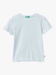 Benetton Kids' Stripe Rib Short Sleeve T-Shirt, Blue/Multi