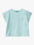 Benetton Kids' Petal Aplique Short Sleeve T-Shirt, Light Blue Powder