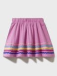 Crew Clothing Kids' Ric Rac Rainbow Trim Jersey Skirt, Pink/Multi