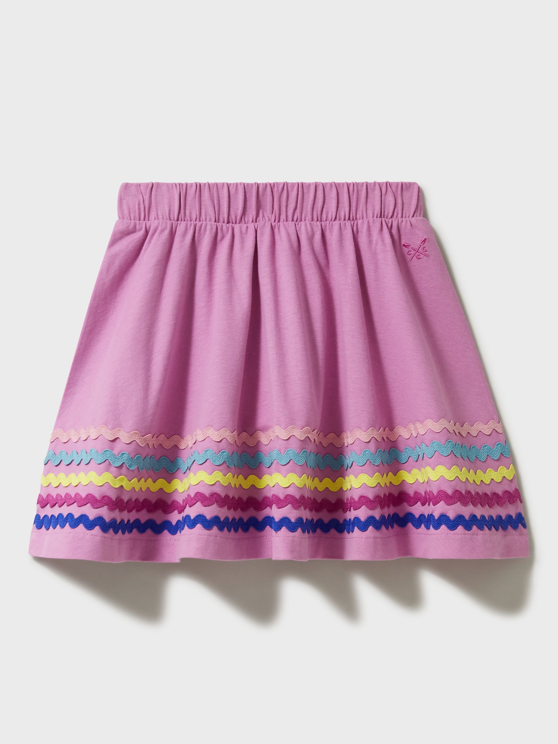 Crew Clothing Kids' Ric Rac Rainbow Trim Jersey Skirt, Pink/Multi, 9-10 years