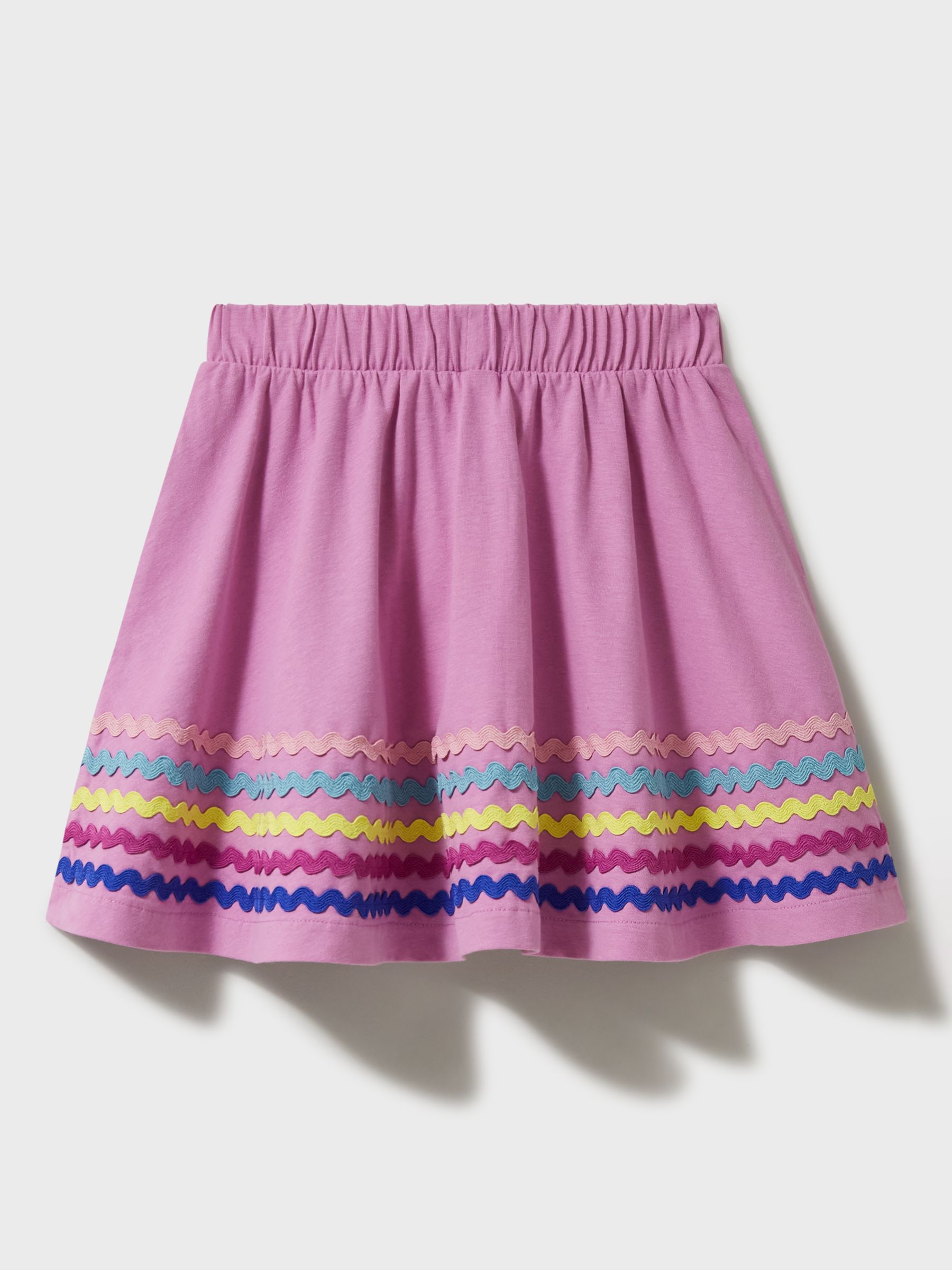 Crew Clothing Kids' Ric Rac Rainbow Trim Jersey Skirt, Pink/Multi, 9-10 years