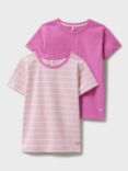 Crew Clothing Kids' Strip & Plain Cotton T-Shirts, Pack of 2, Pink/Multi