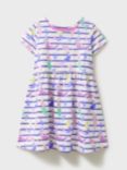 Crew Clothing Kids' Short Sleeve Mermaid & Stripe Print Cotton Jersey Dress, Multi