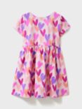 Crew Clothing Kids' Jersey Heart Print Dress, Pink/Multi