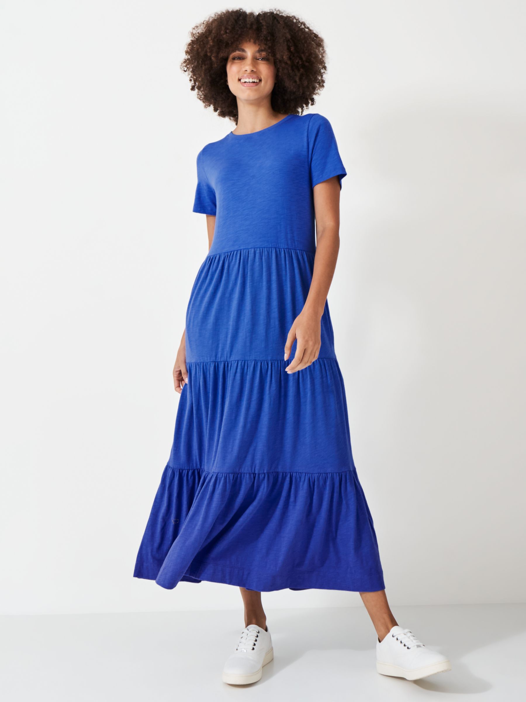 Buy Crew Clothing Vera Tiered Jersey Midi Dress, Bright Blue Online at johnlewis.com