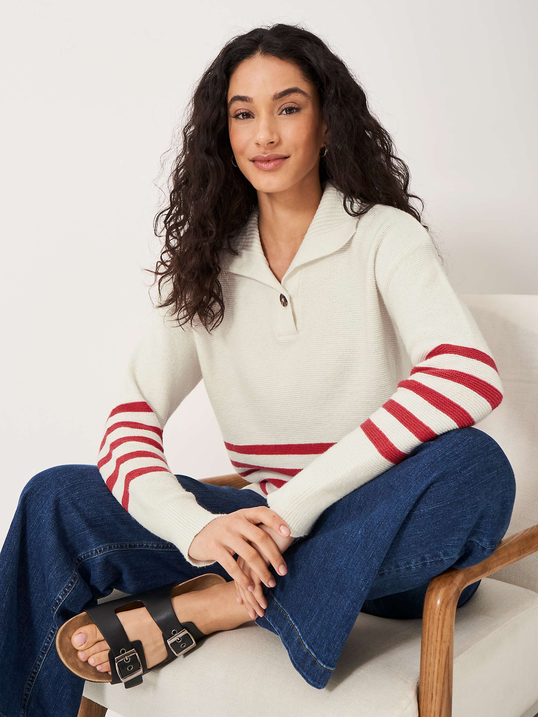 Buy Crew Clothing Collar Detail Stripe Jumper, Bright Red Online at johnlewis.com