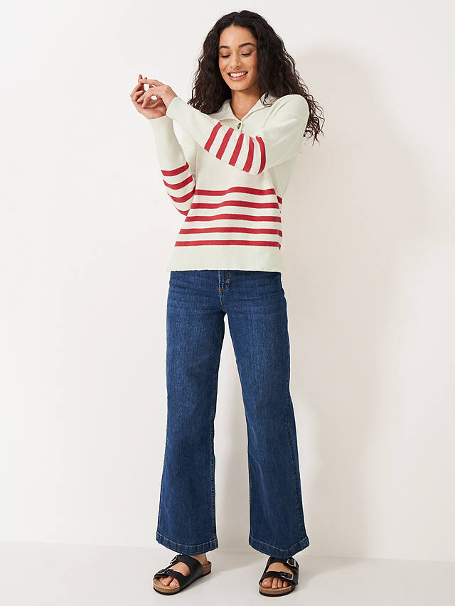 Crew Clothing Collar Detail Stripe Jumper, Bright Red