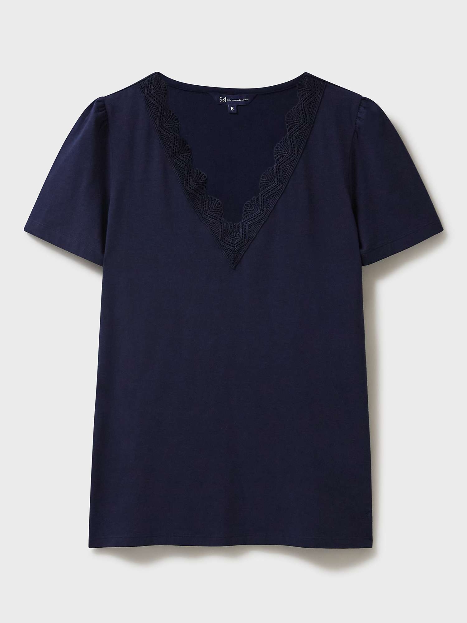Buy Crew Clothing Lace Neck Short Sleeve T-Shirt, Navy Online at johnlewis.com