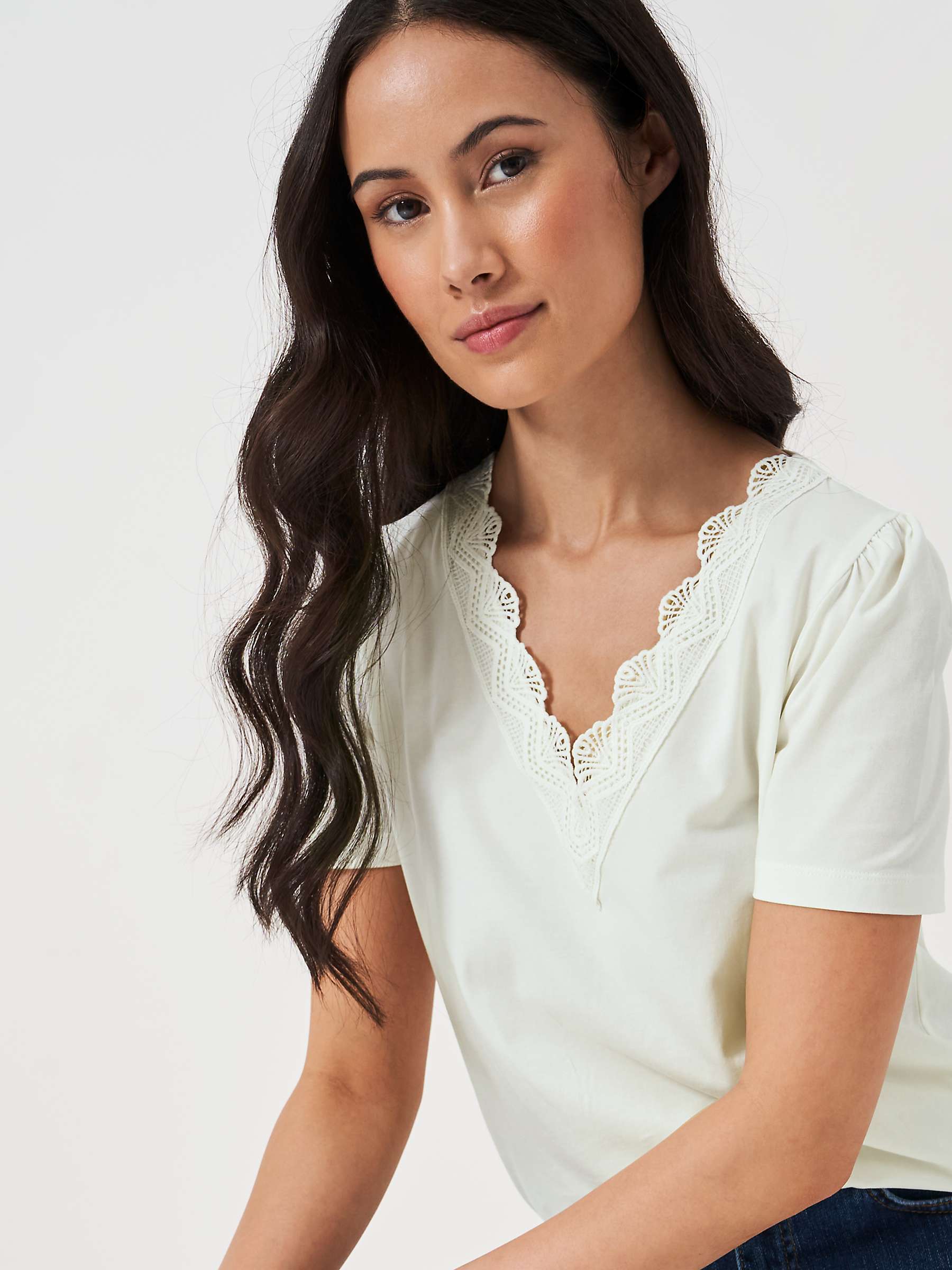 Buy Crew Clothing Lace Neck Short Sleeve Top, White Online at johnlewis.com