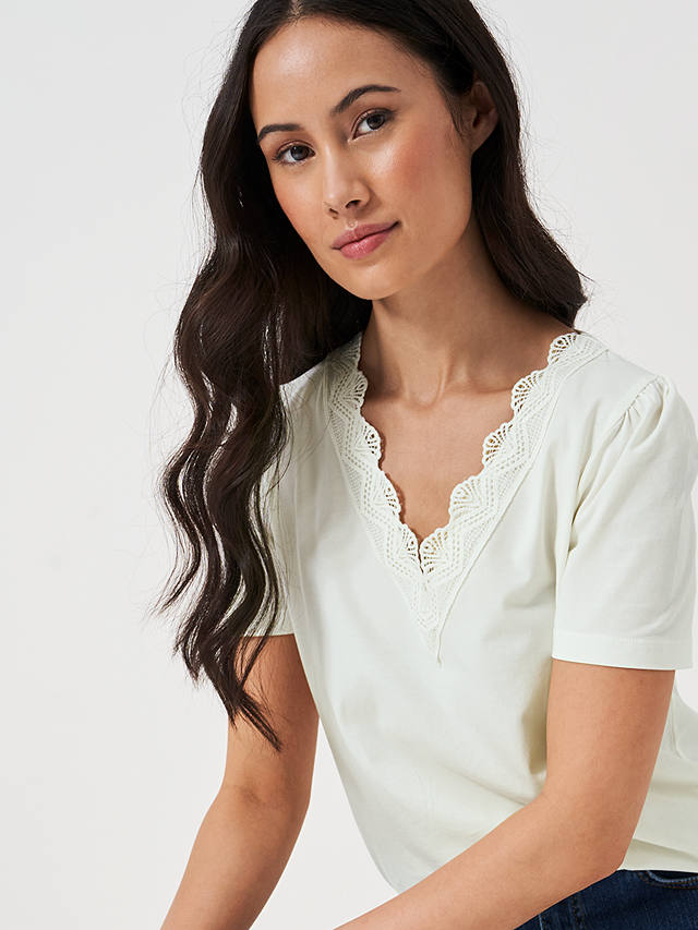 Crew Clothing Lace Neck Short Sleeve Top, White