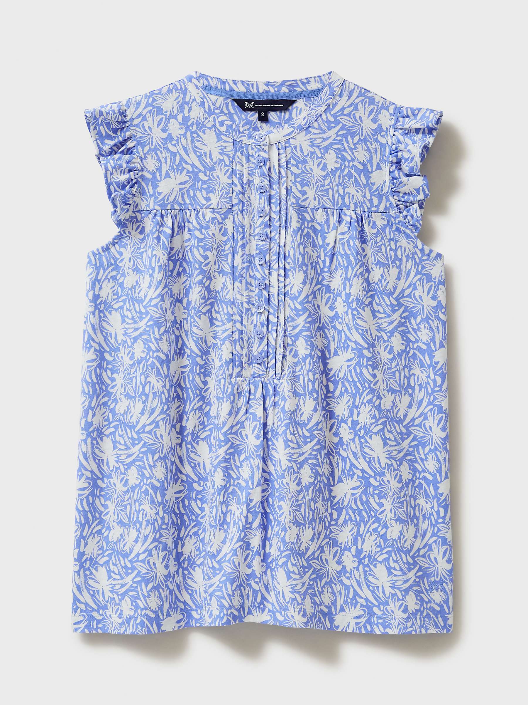Buy Crew Clothing Lydia Floral Print Linen Blend Blouse, Light Blue Online at johnlewis.com