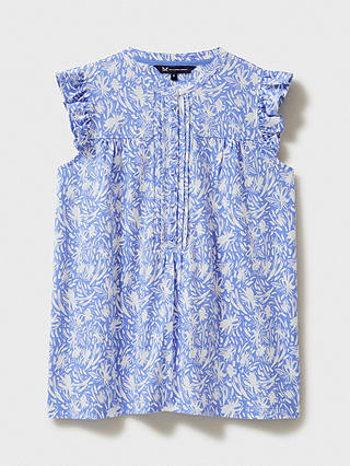 Crew Clothing Lydia Floral Print Linen Blend Blouse, Light Blue