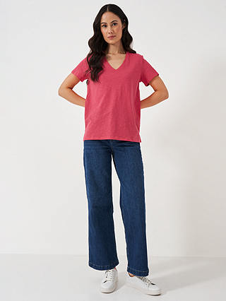 Crew Clothing Perfect V-Neck Slub T-Shirt, Blush Pink