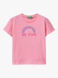 Benetton Kids' Rainbow Short Sleeve T-Shirt, Pink