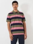 Crew Clothing Haynes Striped Polo Shirt, Olive Green