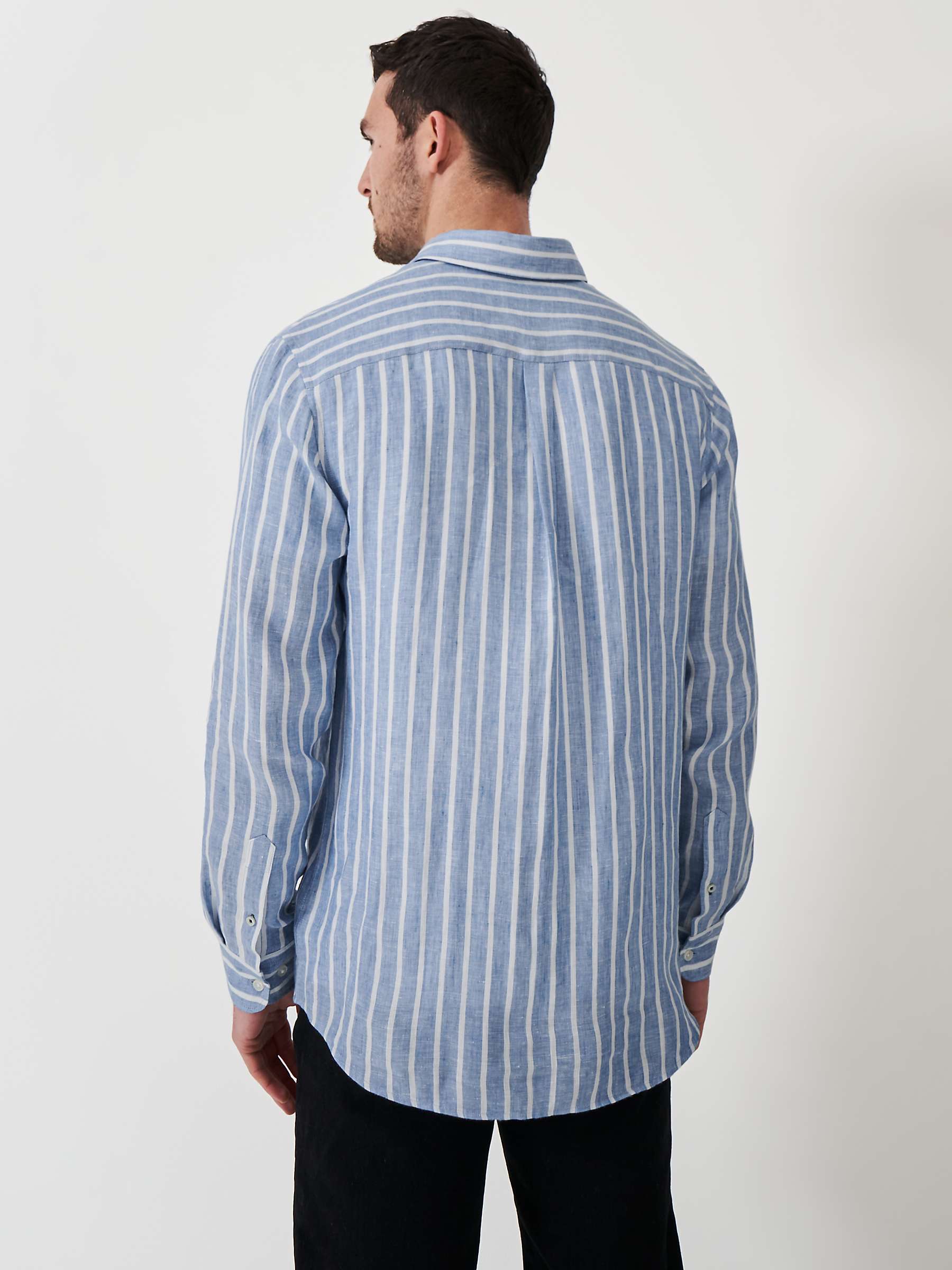 Buy Crew Clothing Miles Stripe Long Sleeve Linen Shirt, Mid Blue Online at johnlewis.com