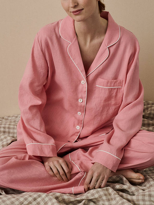 Piglet in Bed Linen Blend Pyjama Trouser Set, Pink Bloom