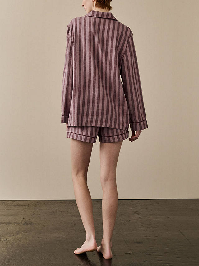 Piglet in Bed Linen Blend Striped Pyjama Shorts Set, Port/Woodrose