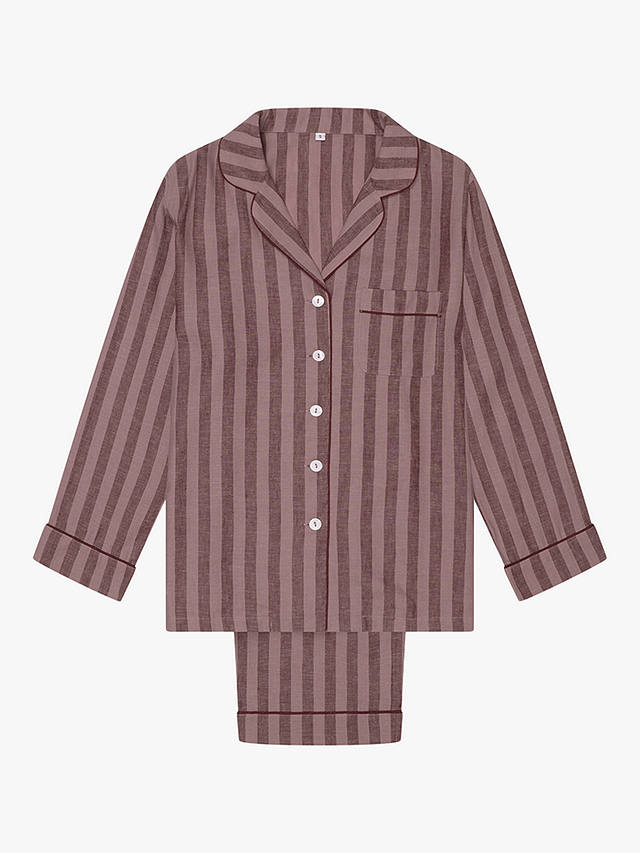 Piglet in Bed Linen Blend Striped Pyjama Trouser Set, Port/Woodrose