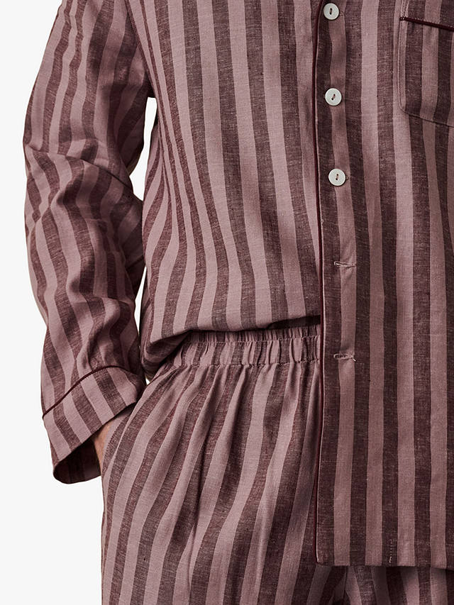 Piglet in Bed Linen Blend Striped Pyjama Trouser Set, Port/Woodrose