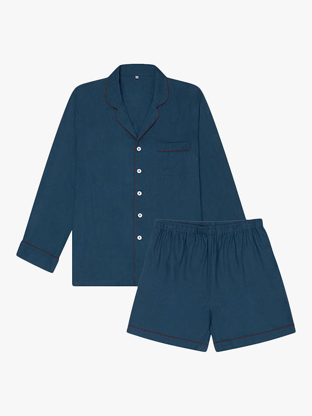 Piglet in Bed Linen Blend Pyjama Shorts Set, Marine Blue