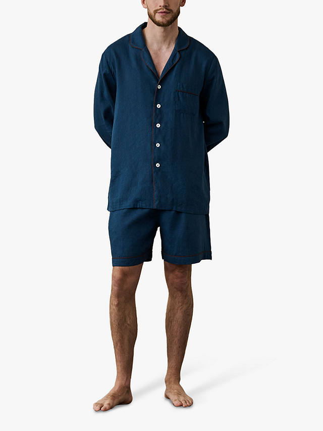 Piglet in Bed Linen Blend Pyjama Shorts Set, Marine Blue
