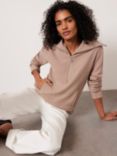 Mint Velvet Half Zip Ribbed Sweatshirt, Neutral