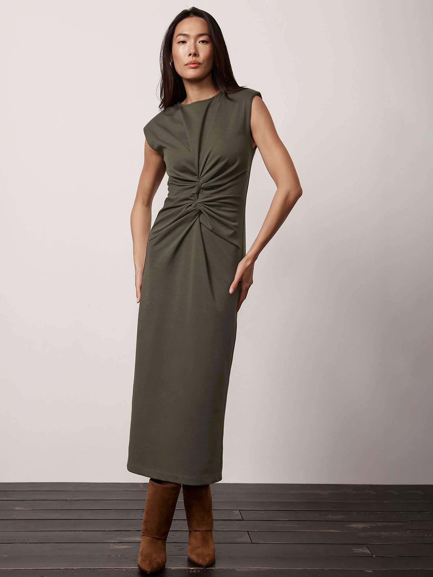 Buy Mint Velvet Twisted Midi Dress, Green Khaki Online at johnlewis.com
