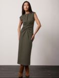 Mint Velvet Twisted Midi Dress, Green Khaki