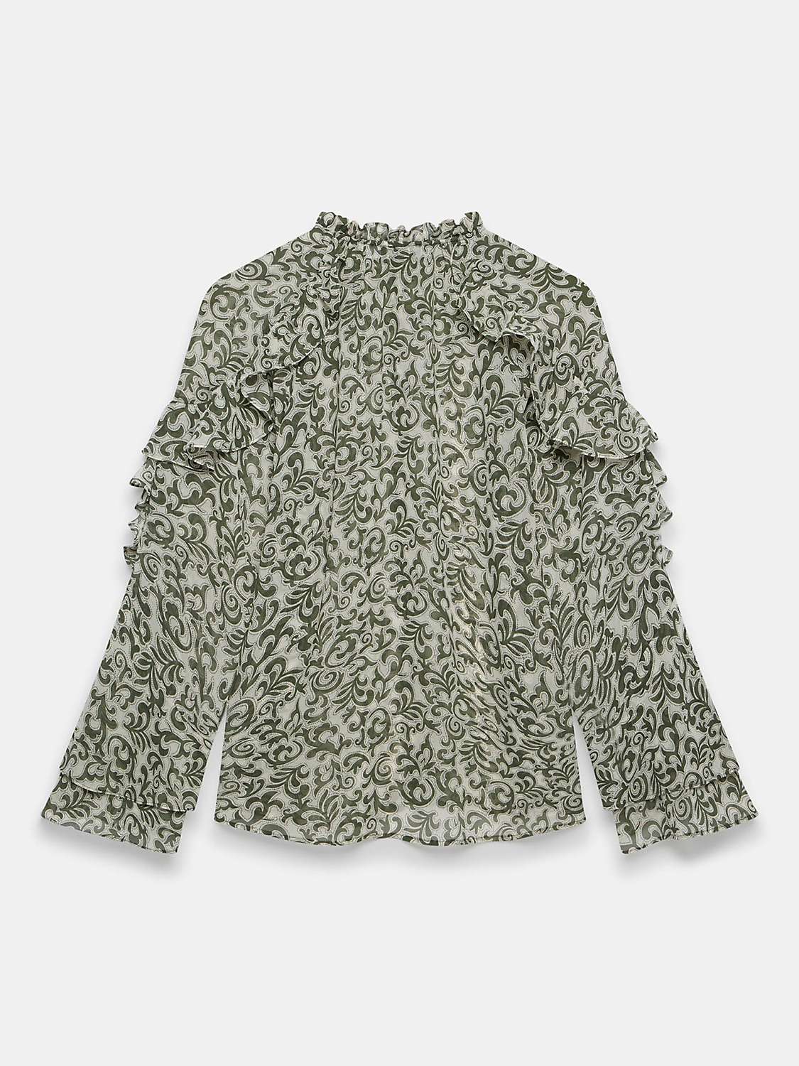 Buy Mint Velvet Ruffle Detail Fluted Sleeve Blouse, Khaki/Multi Online at johnlewis.com