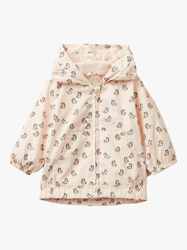 Benetton Baby Unicorn Print Hooded Rain Jacket, Pastel Pink