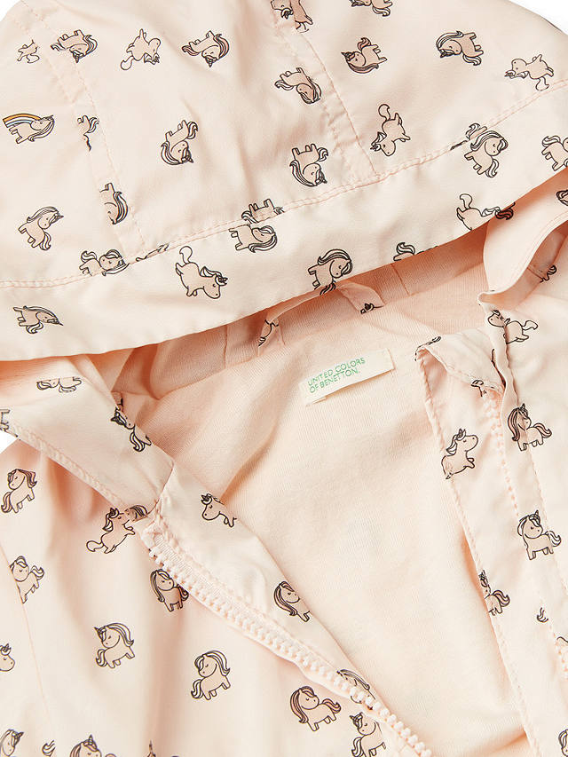 Benetton Baby Unicorn Print Hooded Rain Jacket, Pastel Pink