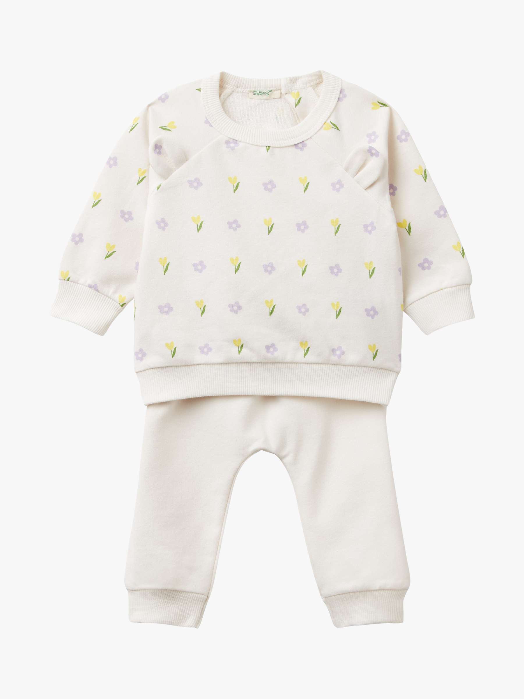 Buy Benetton Baby Floral Print Ears Sweatshirt & Joggers Set, White Cream/Multi Online at johnlewis.com