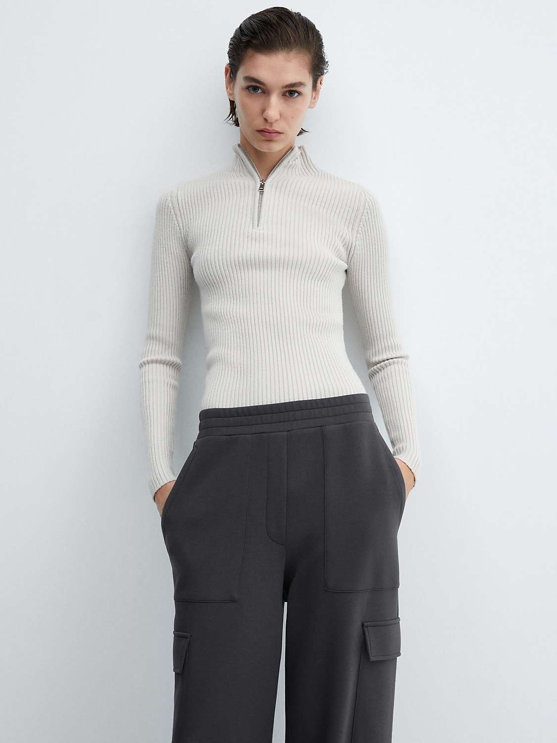 Buy Mango Elasticated Cargo Trousers, Charcoal Online at johnlewis.com