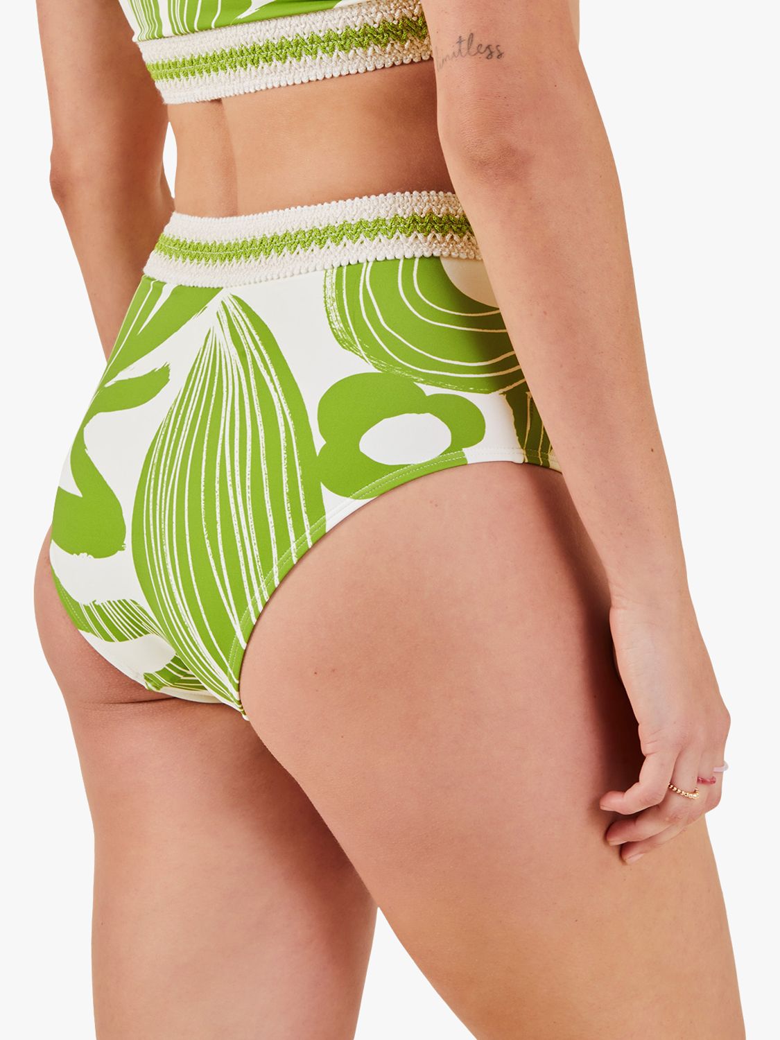 Accessorize Squiggle High Waist Bikini Bottoms, Green, 8