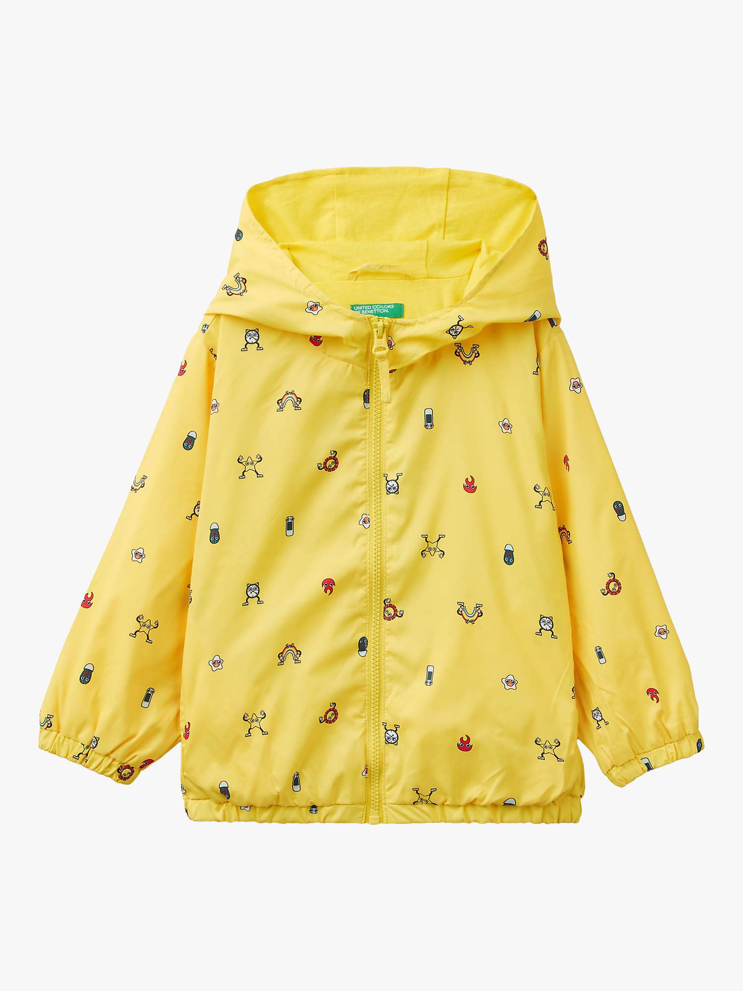Buy Benetton Kids' Fun Print Lightweight Hooded Jacket, Yellow/Multi Online at johnlewis.com