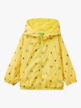 Benetton Kids' Fun Print Lightweight Hooded Jacket, Yellow/Multi, Yellow/Multi