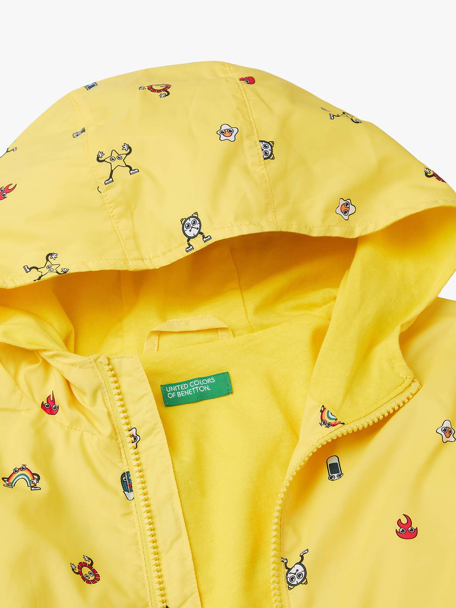 Buy Benetton Kids' Fun Print Lightweight Hooded Jacket, Yellow/Multi Online at johnlewis.com