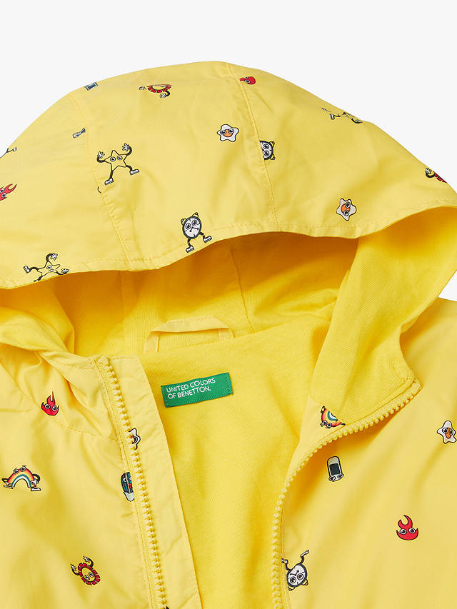 Benetton Kids' Fun Print Lightweight Hooded Jacket, Yellow/Multi