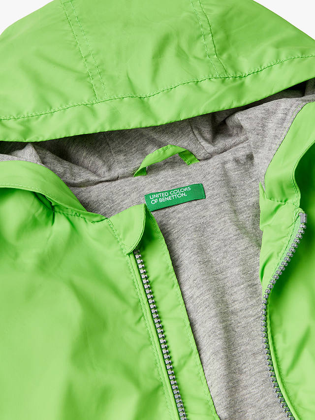 Benetton Kids' Lightweight Hooded Rain Jacket, Acid Green