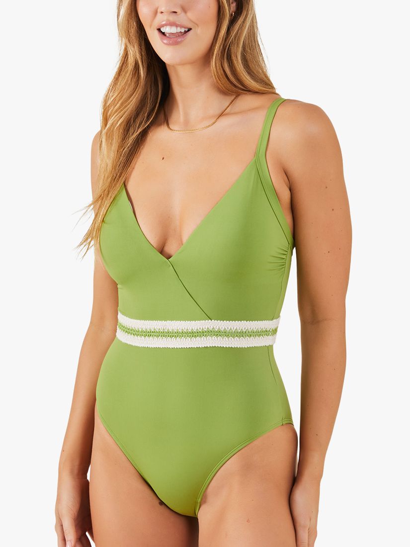 Accessorize Embroidered Waist Swimsuit, Olive Green, 6