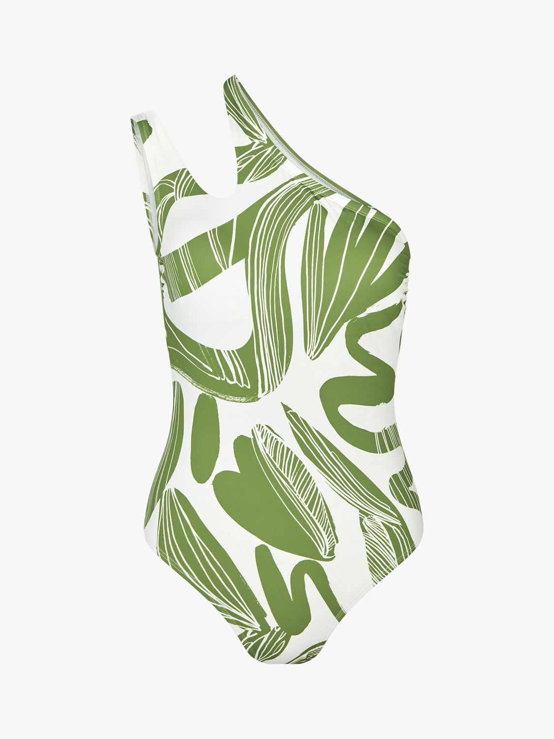 Accessorize Squiggle Print One Shoulder Swimsuit, Olive Green/White, 6
