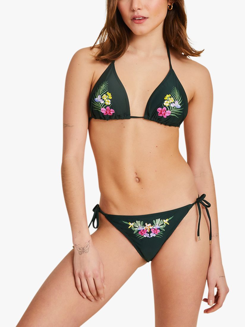 Accessorize Embroidered Floral Triangle Bikini Top, Green, 6