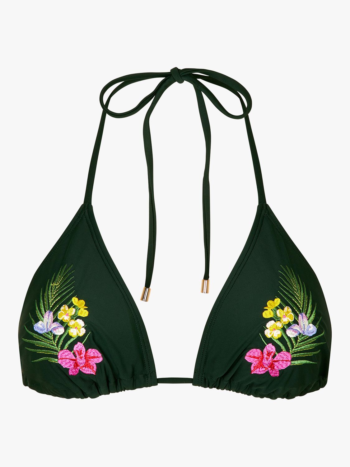 Accessorize Embroidered Floral Triangle Bikini Top, Green, 6