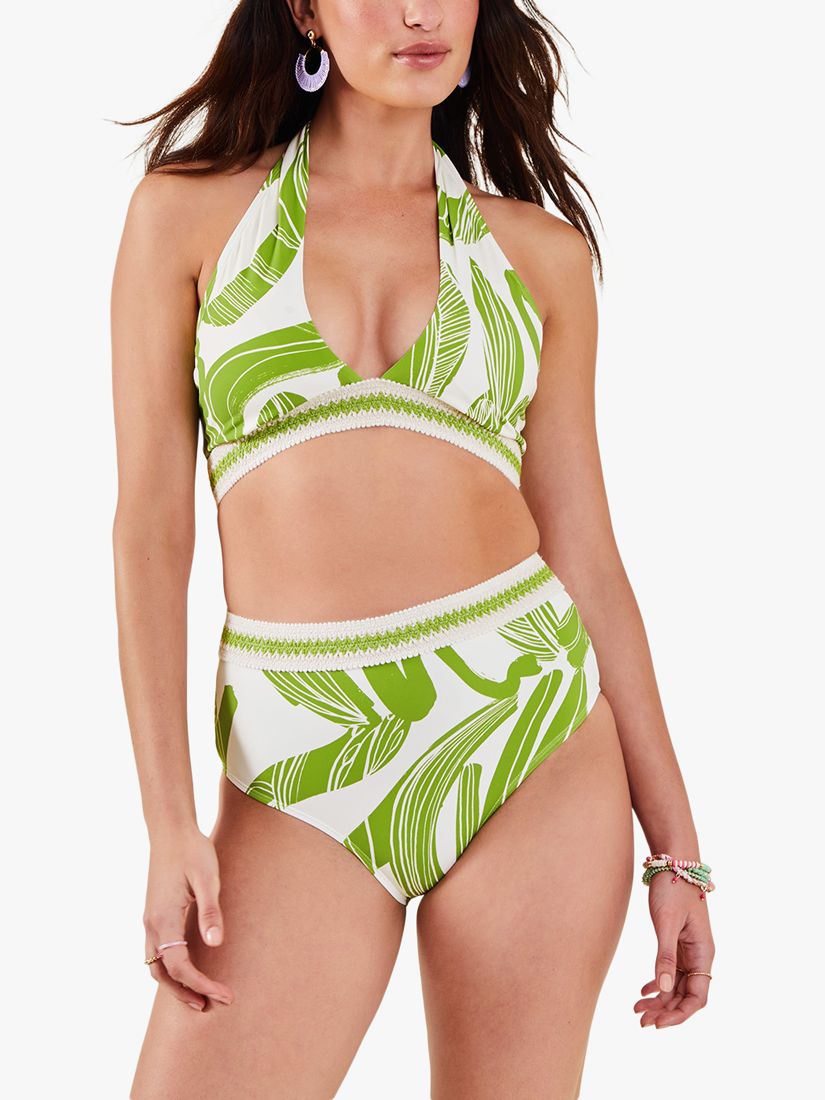 Accessorize Squiggle Halterneck Bikini Top, Green, 8