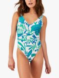 Accessorize Fan Floral Print Swimsuit, Blue/Multi