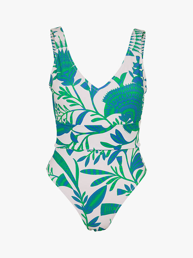 Accessorize Fan Floral Print Swimsuit, Blue/Multi