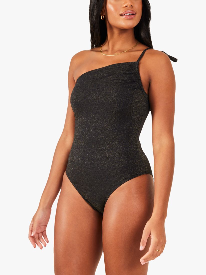Accessorize One Shoulder Shimmer Swimsuit, Black, 8
