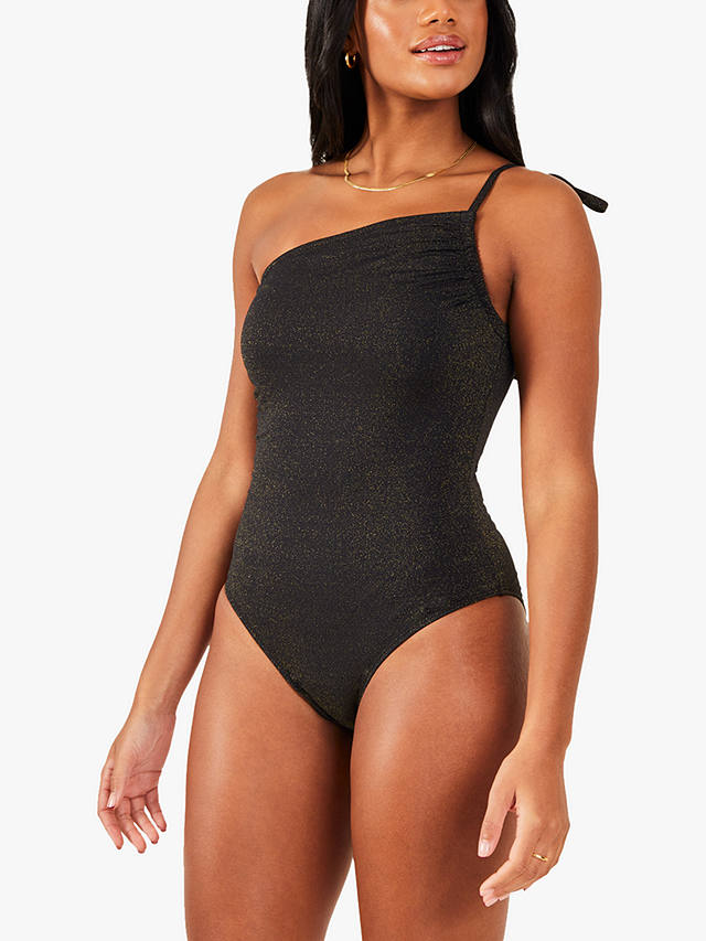 Accessorize One Shoulder Shimmer Swimsuit, Black
