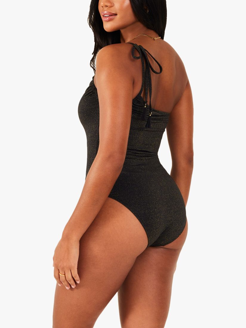 Accessorize One Shoulder Shimmer Swimsuit, Black, 8